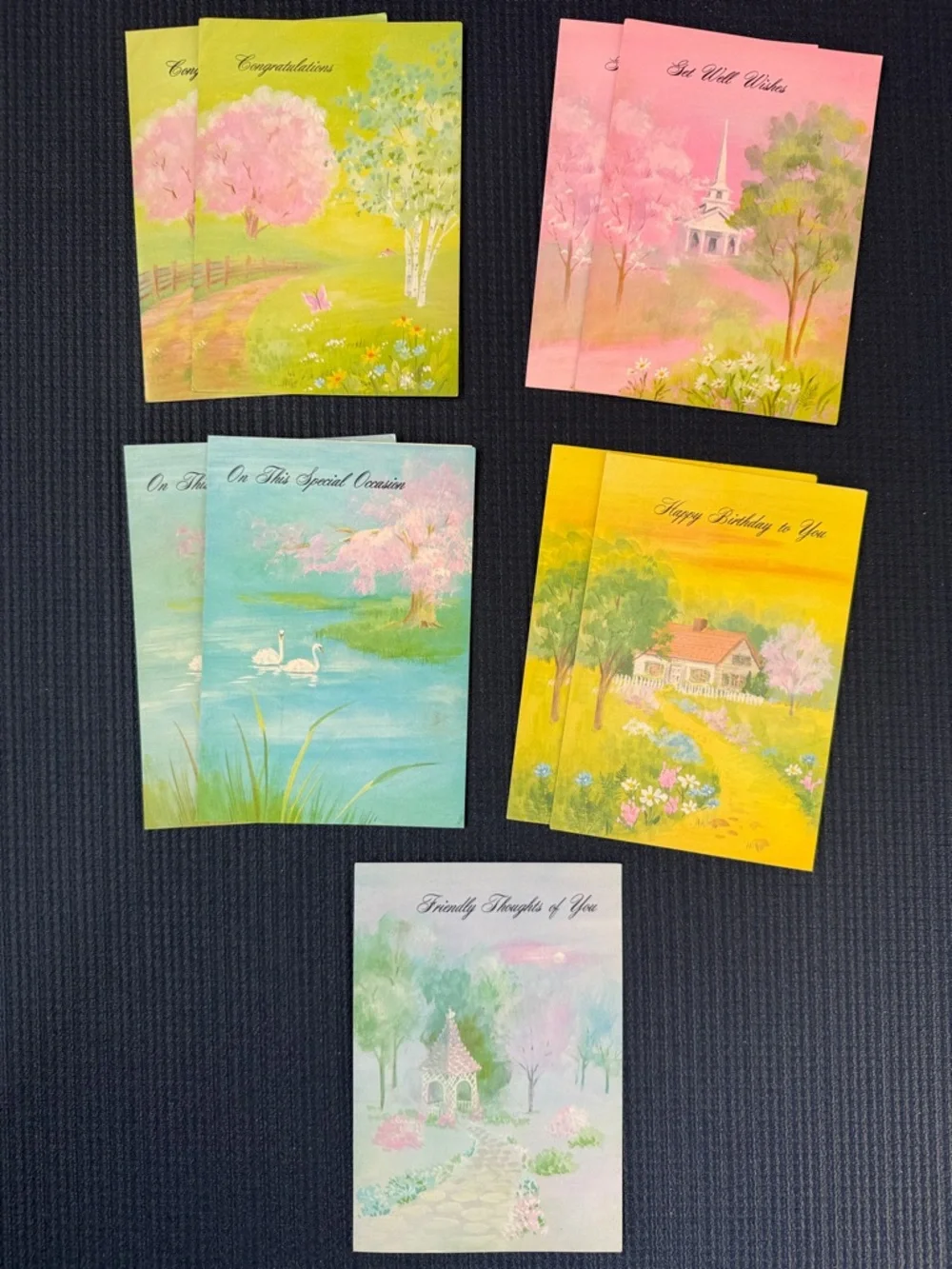 Vintage Pastel Scenic Greeting Cards - All Occasion Lot of 9